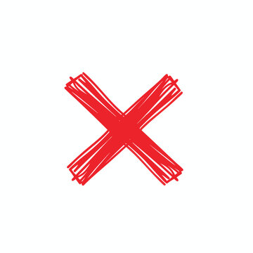 Hand Drawn Red X Mark Sketch Symbol.