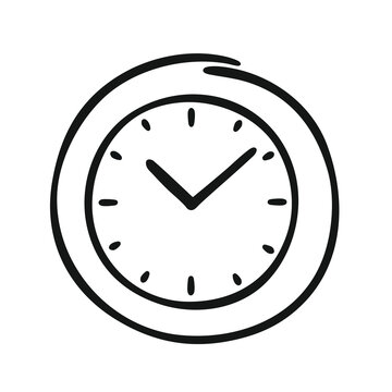 Hand drawn clock icon sketch illustration.