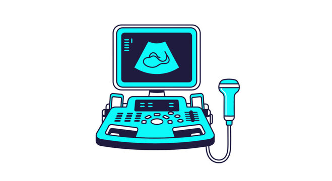 Illustration of Ultrasonography Equipment Depicting a Fetal Ultrasound Scan in Neonatal Medicine