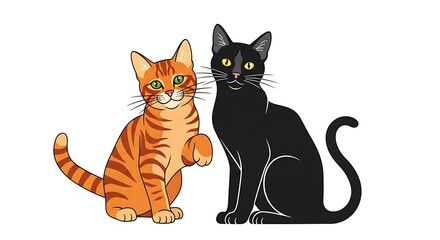 Obraz premium Two cats sitting side by side illustration.