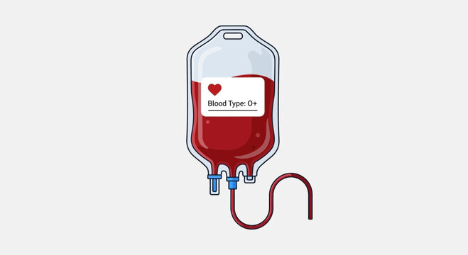 Illustration Of O+ Blood Bag Depicting Donation, Healthcare, And Medical Procedures
