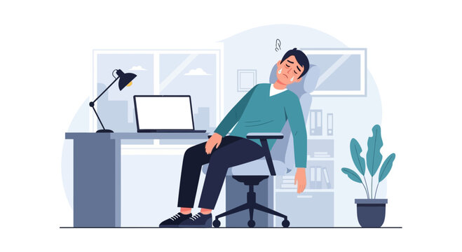 Illustration Of Office Worker Exhaustion Demonstrating Burnout Or Mental Strain At Work
