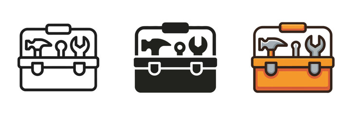 Tool Box Icon Set in Outline and Flat Style Vector Collection Featuring Maintenance, Repair and Equipment Symbols for Graphic Design © Raxzen