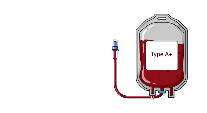 Illustration Of A Type A+ Blood Bag With Medical Tube For Transfusion Purposes