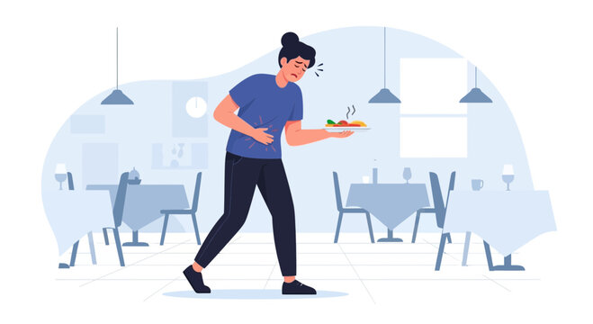 Illustration Of Eating Related Illness Depicting Discomfort and Abdominal Spasms