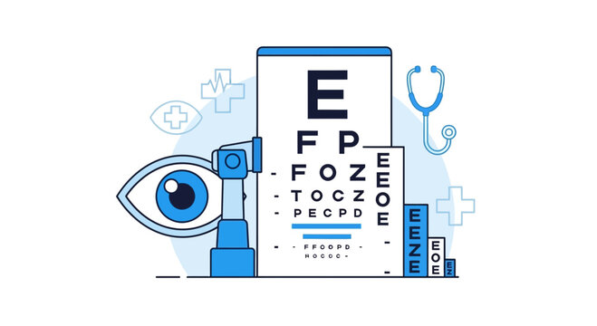Illustration Of Eye Examination Tools Eye Chart And Stethoscope For Vision Care