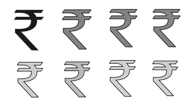 Collection of Indian Rupee Symbols in Various Designs.