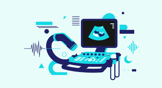 Illustration Of An Ultrasound Machine Representing Pregnancy And Medical Technology Exploration