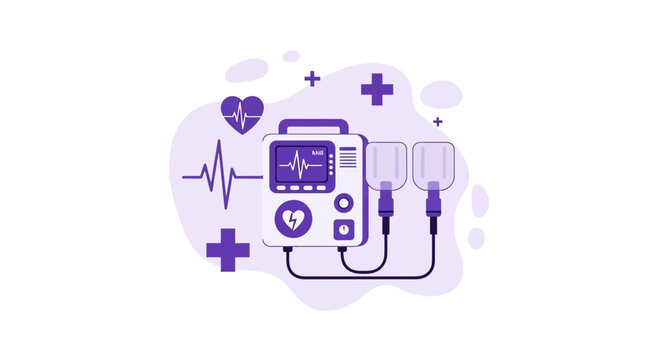 Illustration Of Automated External Defibrillator And The Heartbeat, Medical Equipment