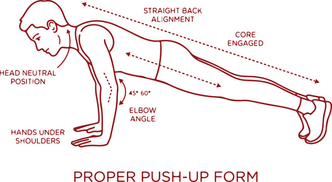 Man performing proper push up form demonstrating correct posture and body alignment for effective exercise.