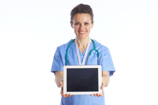 Female Doctor Showing Blank Digital Tablet