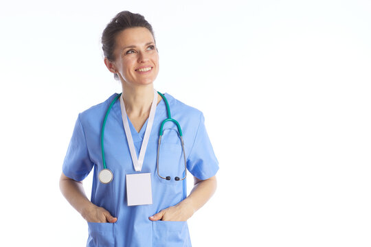 Optimistic Female Physician Looking Up - Medical Hope