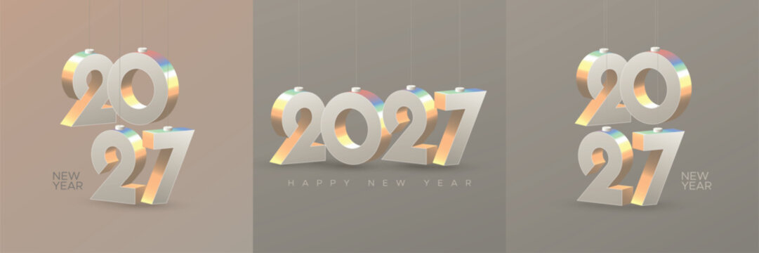 Luxury Hanging 2027 New Year Typography Design with Iridescent Metallic Numbers and Minimal Background
