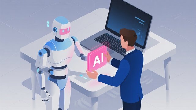 Man-machine collaboration using AI office illustration
