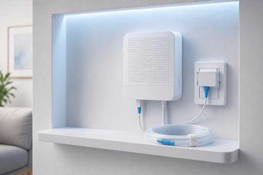 Home Fiber Internet Terminal In Clean Wall Niche