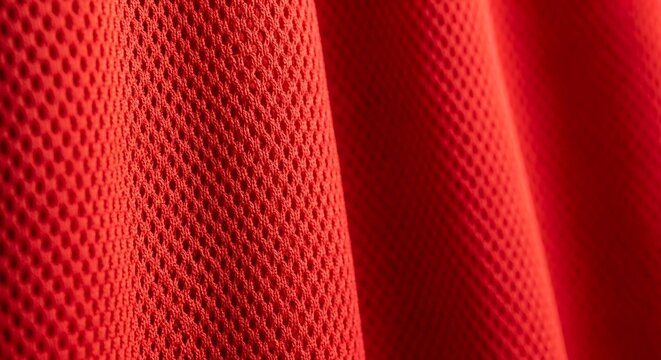 Closeup of red fabric with textured mesh pattern