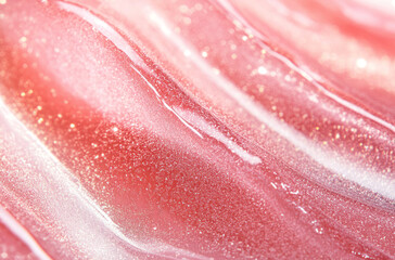 Fototapeta premium Photo of Fresh lip gloss smear of bright pink color. Background texture for backdrops or mapping