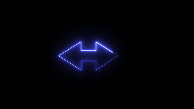 A neon glowing blue icon of bidirectional arrows pointing left and right on a black background