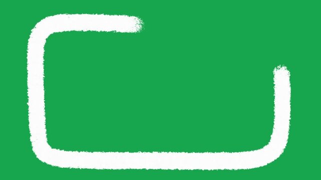 Hand Drawn White Chalk Filled Rectangle Graphic Background on Green Screen