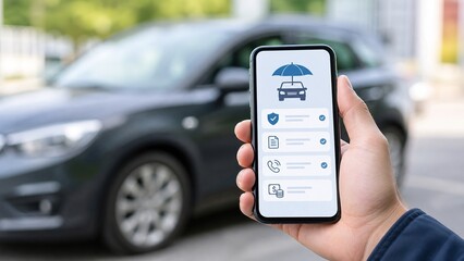 Car insurance management on mobile devices urban setting digital interface modern environment user perspective innovative technology for enhanced security and convenience © intha