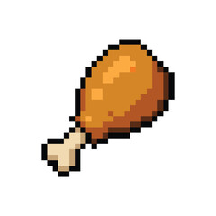 Fototapeta premium Pixel art fried chicken leg vector illustration isolated on white