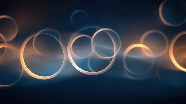 Soft glowing bokeh rings suspended dark space warm light blending misty cinematic ambience