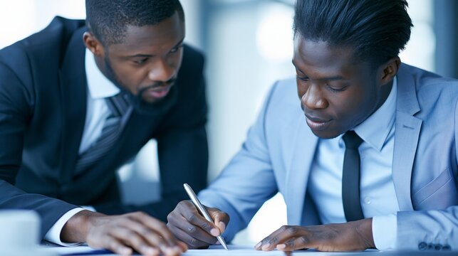 Close medium shot of a college quarterback engrossed in signing forms while compliance officer points out contract specifics clean office environment with a softly blurred