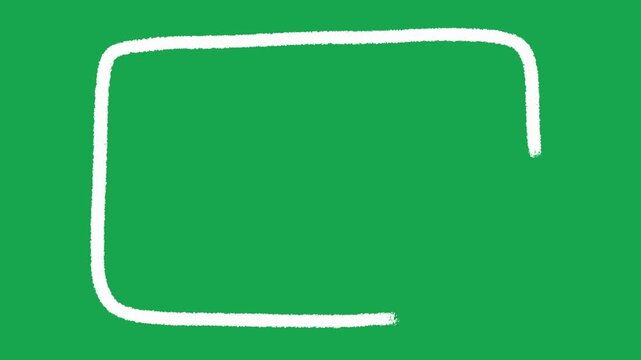 Hand Drawn White Chalk Rounded Rectangle Frame Overlay on Green Screen