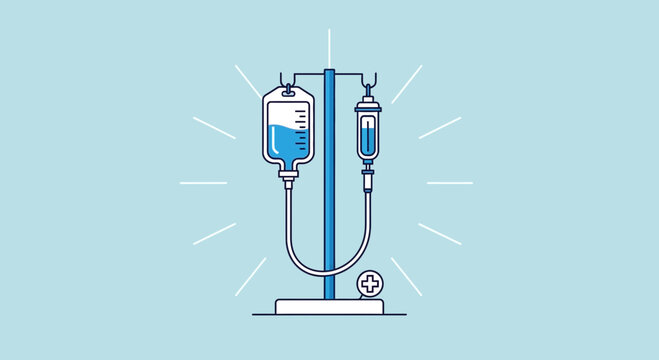 Intravenous Drip Illustration: Medical Procedure and Treatment Concept on Light Blue Background