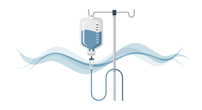 Intravenous Drip With Abstract Flowing Graphic Element Against White Backdrop Display