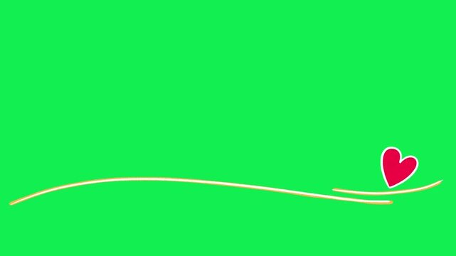 Hand Drawn Elegant Love Line with Red Heart Animation on Green Screen