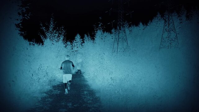 Man Runs On Path Near Power Lines X-Ray View