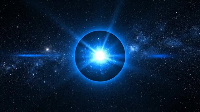 Bright light emerges from a spherical entity in deep space or cosmic sphere emits radiant glow amid starry expanse