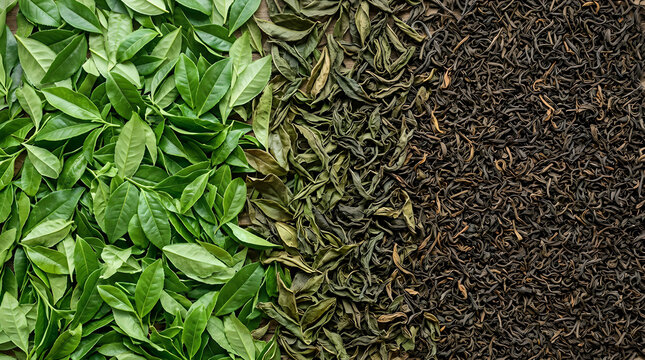 Different stages of tea leaves fermentation process background
