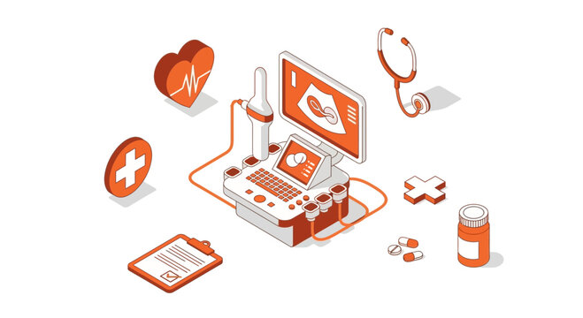 Isometric Medical Devices Depicting Healthcare, Technology and Diagnostic Equipment Visualization