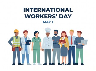Fototapeta premium International Workers' Day May 1 flat vector concept featuring professionals from different fields