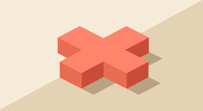Isometric Styled Vector Illustrated Red Cross Form, Simple, Basic Design, Minimalism