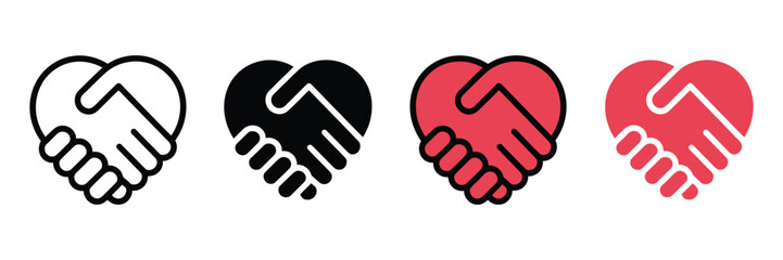 Obraz premium Helping hand icons with heart and handshake symbols, support, care, charity and partnership concepts for community and social services, vector, designs