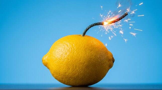 Lemon with lit fuse explosive fruit.