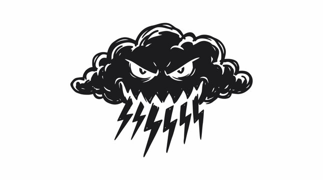 Angry storm cloud with lightning bolts.