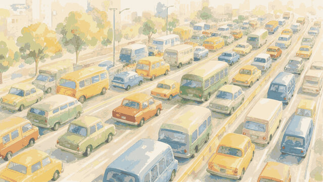 long wait Traffic Jam isolated watercolor vector illustration svg