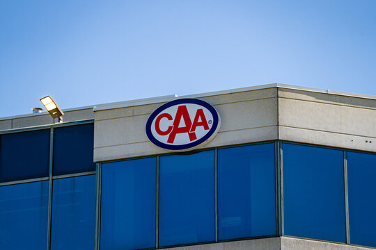 View of CAA logo on office building exterior. Markham, Canada - May 30, 2026.