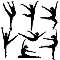  Black ballerina silhouette collection featuring elegant dance poses, flexibility and motion isolated on background for theater, studio branding and artistic designs  © MSTROUJATOUS