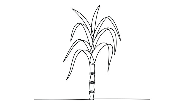 One continuous line illustration of an sugarcane tree , isolated on white background.