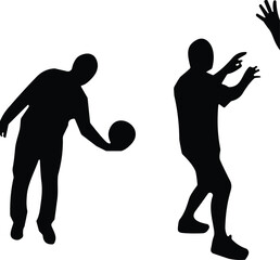 Basketball Player Silhouette Collection Featuring Ball Passing, Dribbling Action, and Athletic Sports Movement Vector Illustration © MstRozina