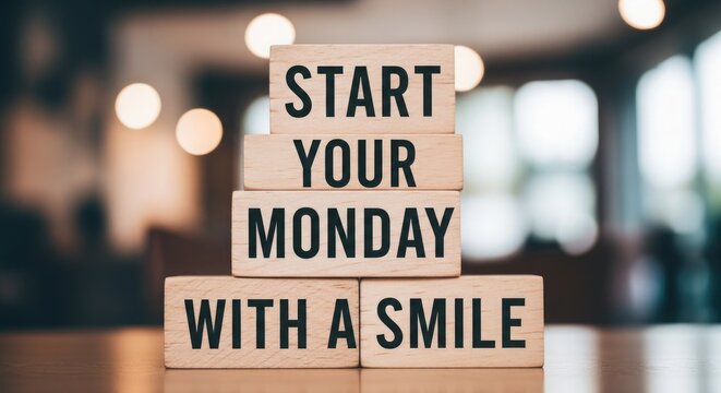 Motivational quote on wooden blocks start your monday with a smile