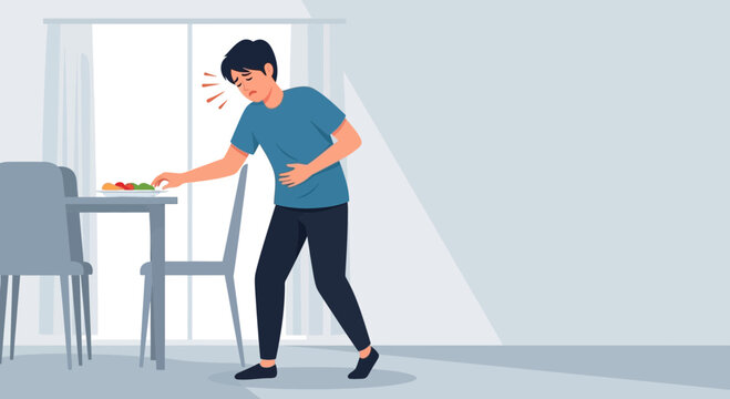 Man Experiencing Stomach Pain After Eating Food Illustration in a Graphic Art Style