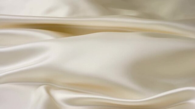 Static shot of smooth ivory silk satin fabric flowing in gentle waves