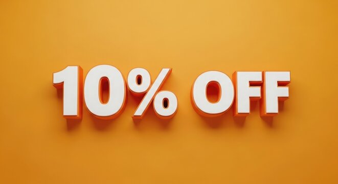 10 percent off sale promotion 3d rendered text on orange background