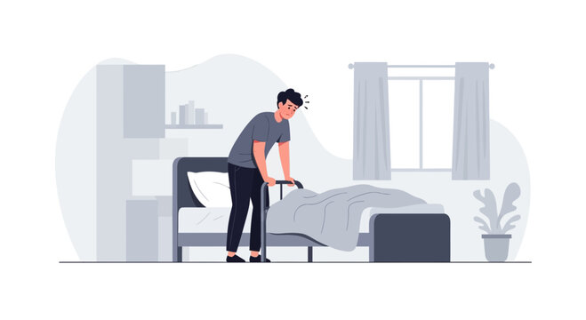 Man Struggling to Get Out of Bed, Depicting the Daily Challenge and Life's Routine